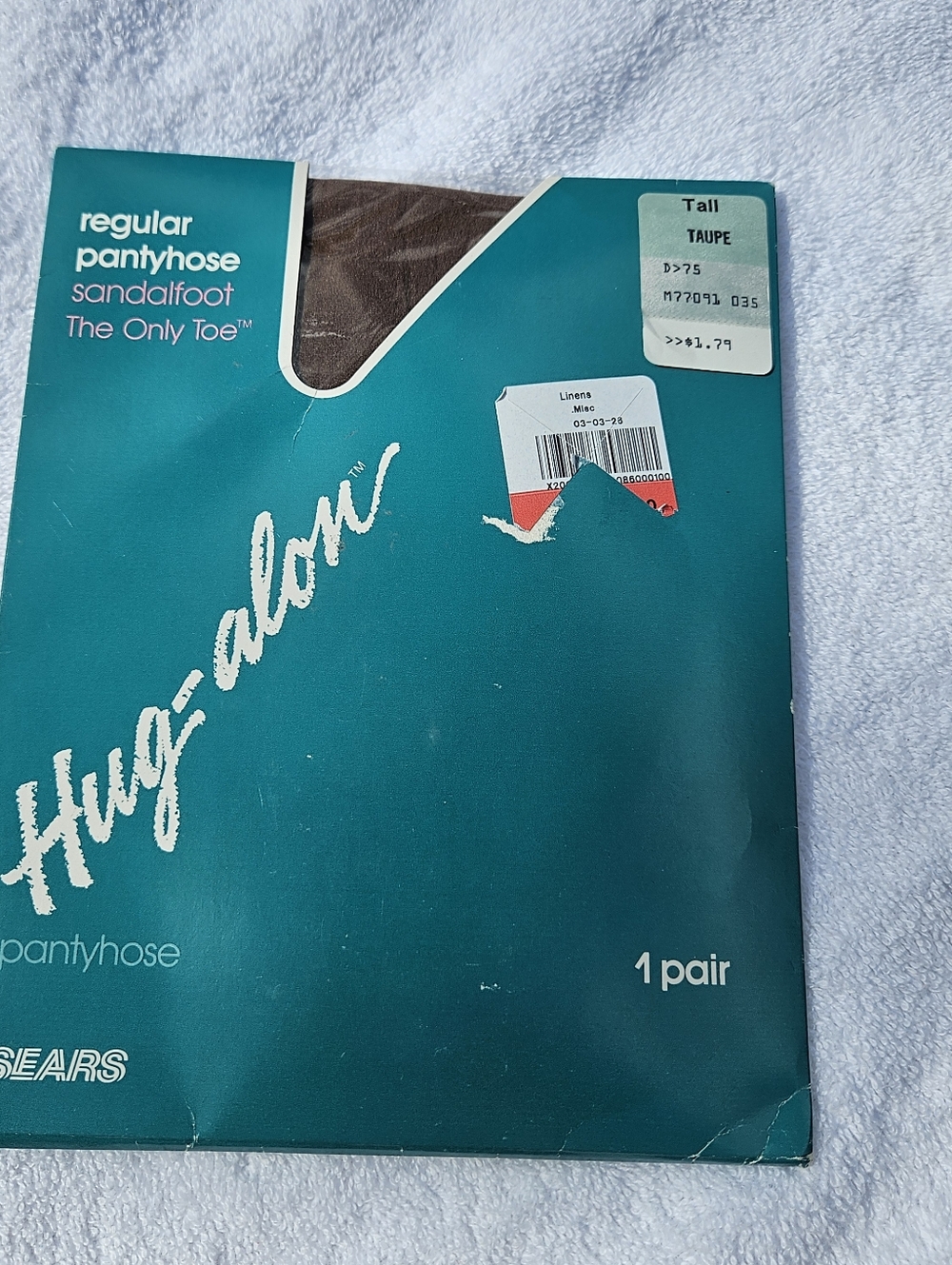 Vintage USA Sears Hug-Alon‎ Pantyhose Taupe  Sandlefoot Toe Tall